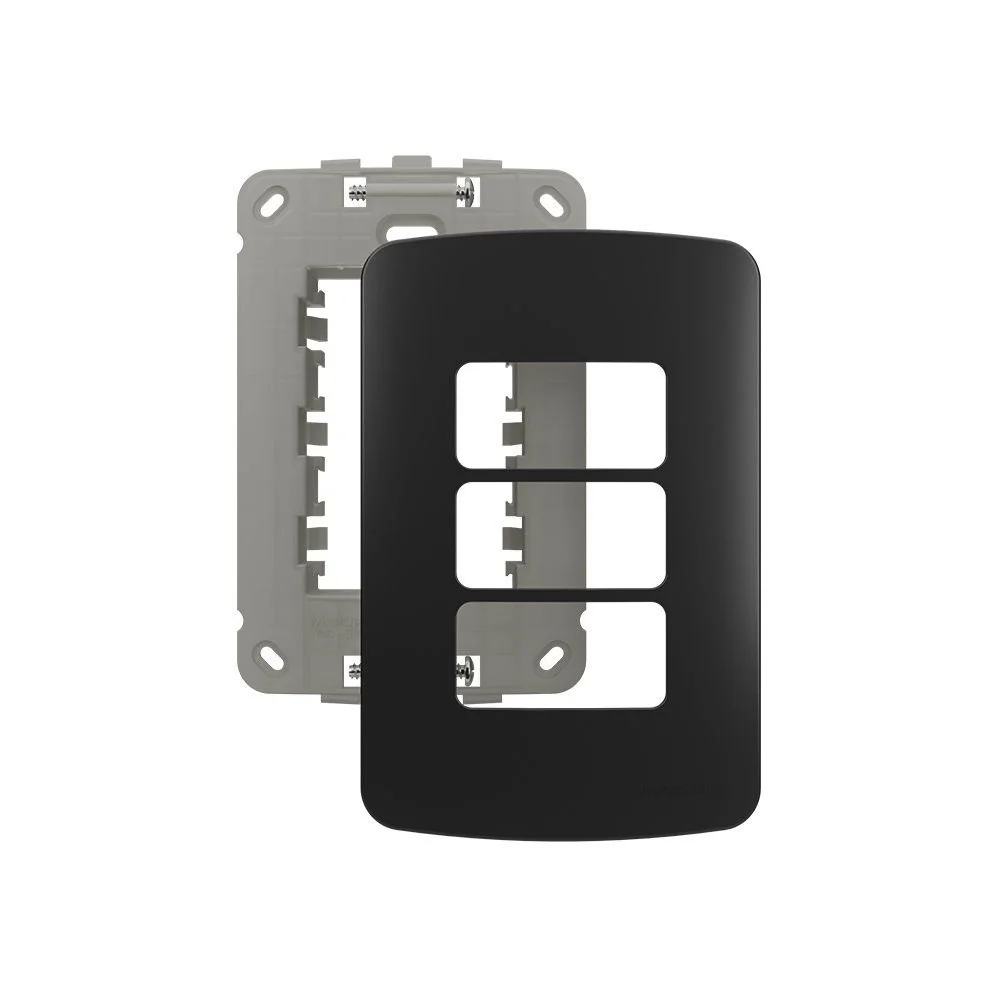 Conj Placa 4x2 3 Postos Horiz Pt C/ Suporte B3