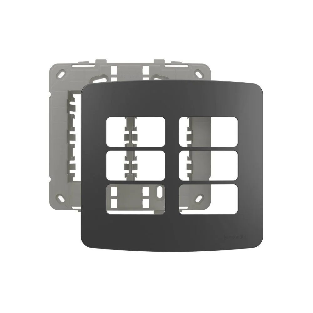 Placa Com Suporte Margirius B3 Colors 4x4 Para 6 Módulos Horizontais Grafite