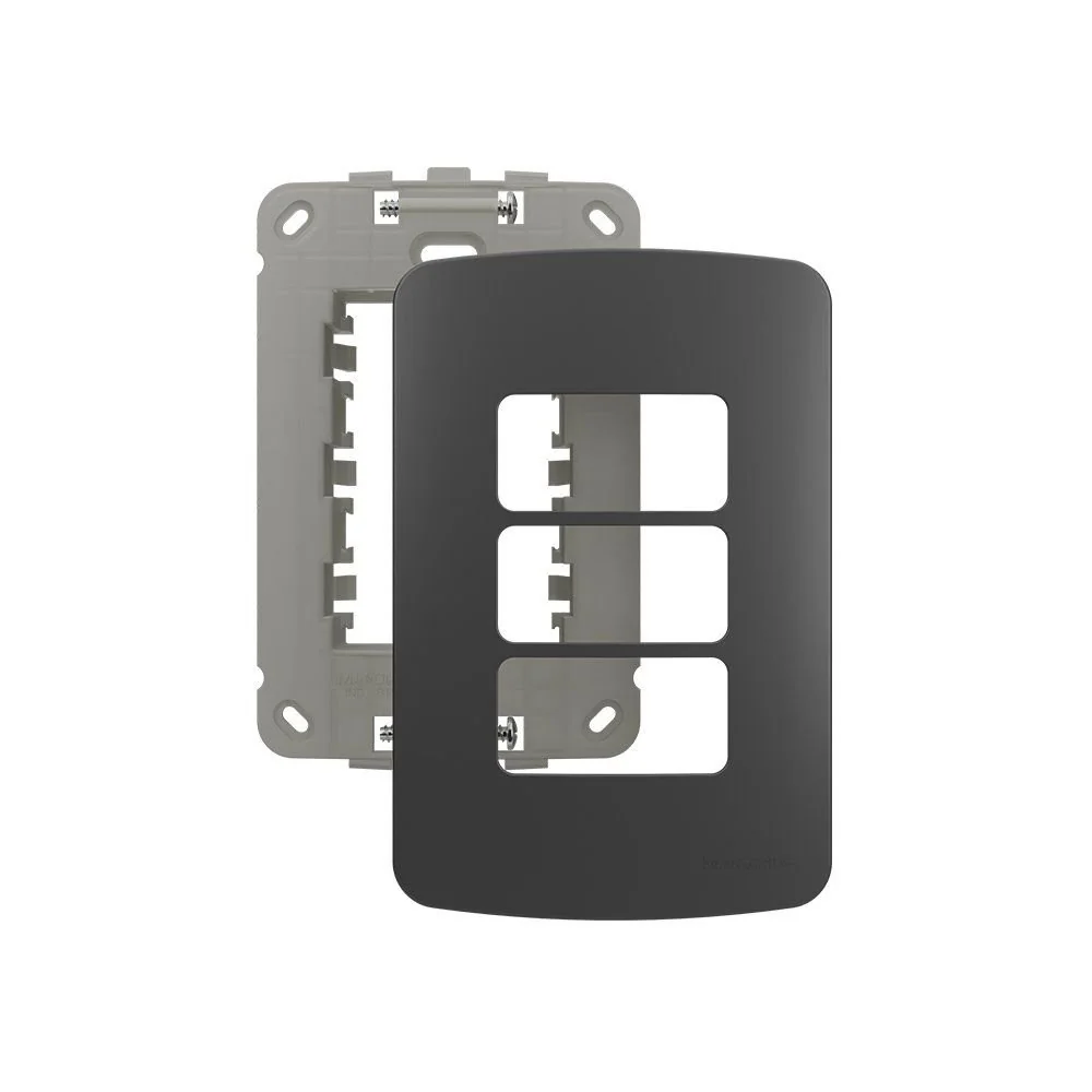 Placa Com Suporte Margirius B3 Colors 4x2 Para 3 Módulos Horizontais Grafite