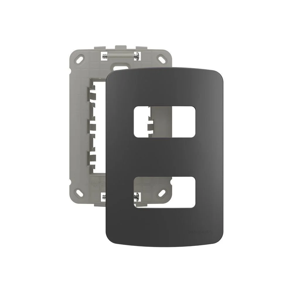 Placa Com Suporte Margirius B3 Colors 4x2 Para 2 Módulos Horizontais Grafite