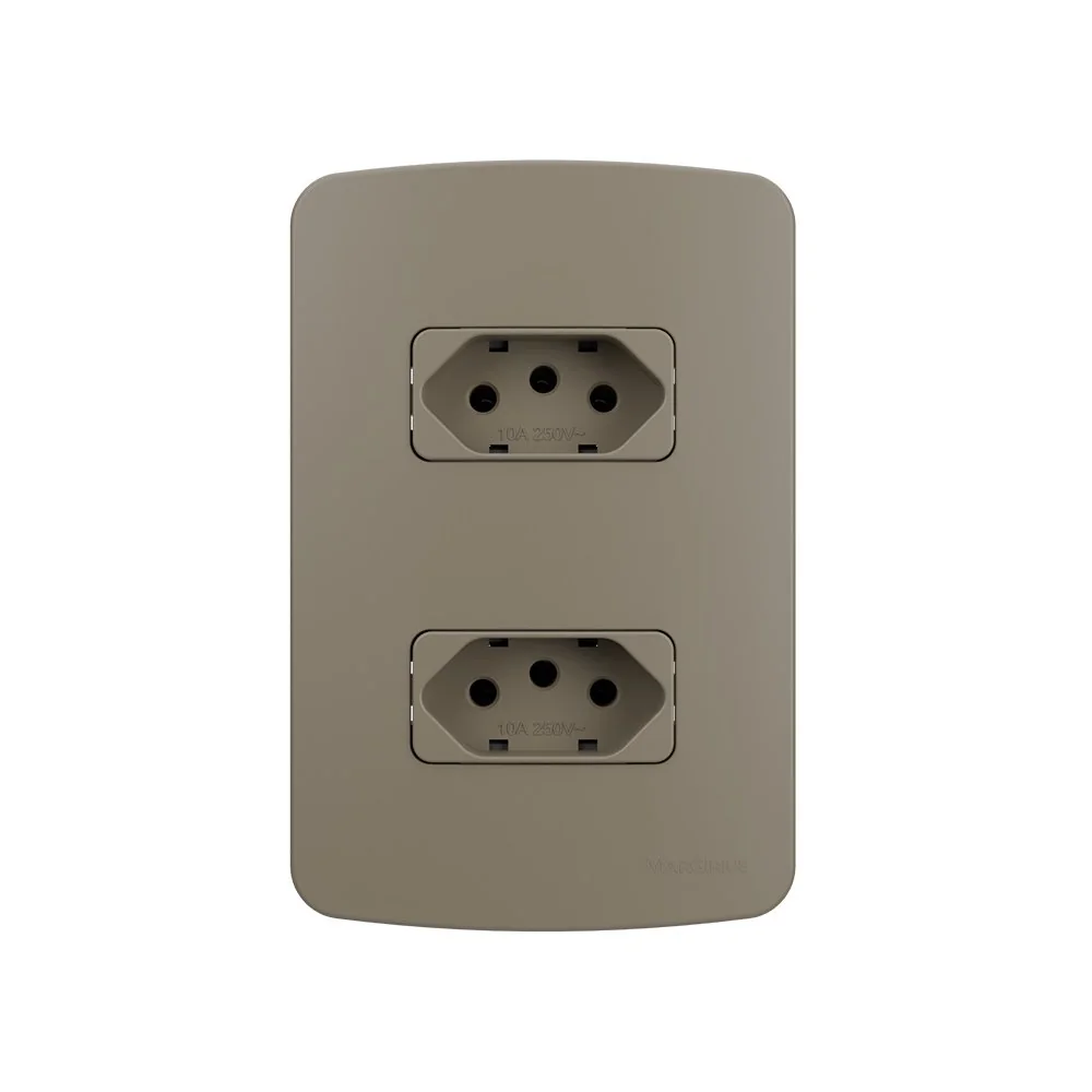 Tomada Dupla Margirius B3 Colors 2p+t 10a Com Placa 4x2 Argila