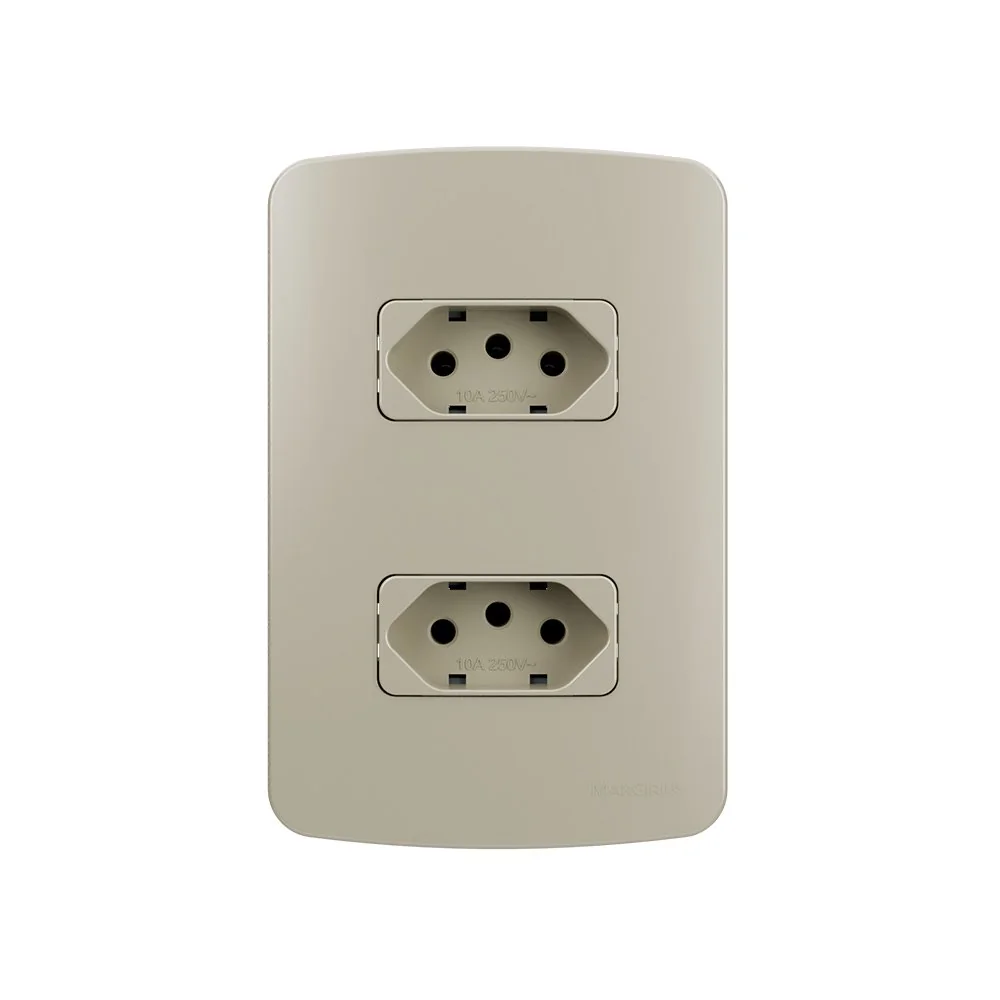 Tomada Dupla Margirius B3 Colors 2p+t 10a Com Placa 4x2 Pérola