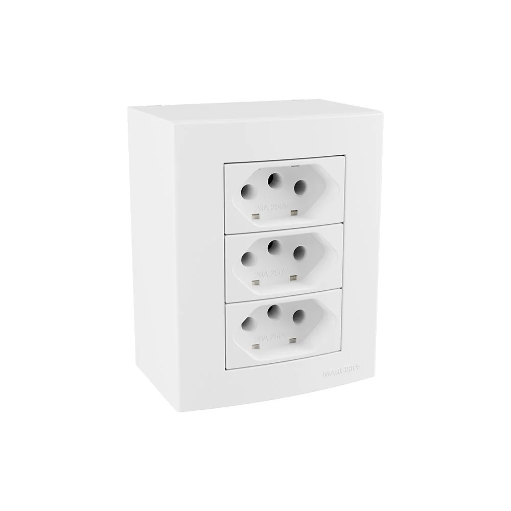 Caixa De Sobrepor 75x95 Com Tomada Tripla Margirius Sleek 2p+t 20a Branca