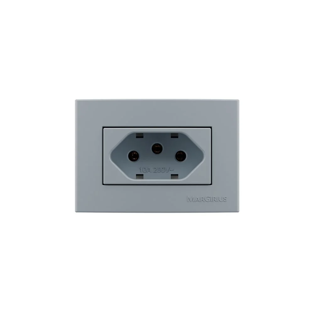 Placa Para Móveis 65x45 Com Tomada Margirius Sleek Colors 2p+t 10a Cinza Cinza
