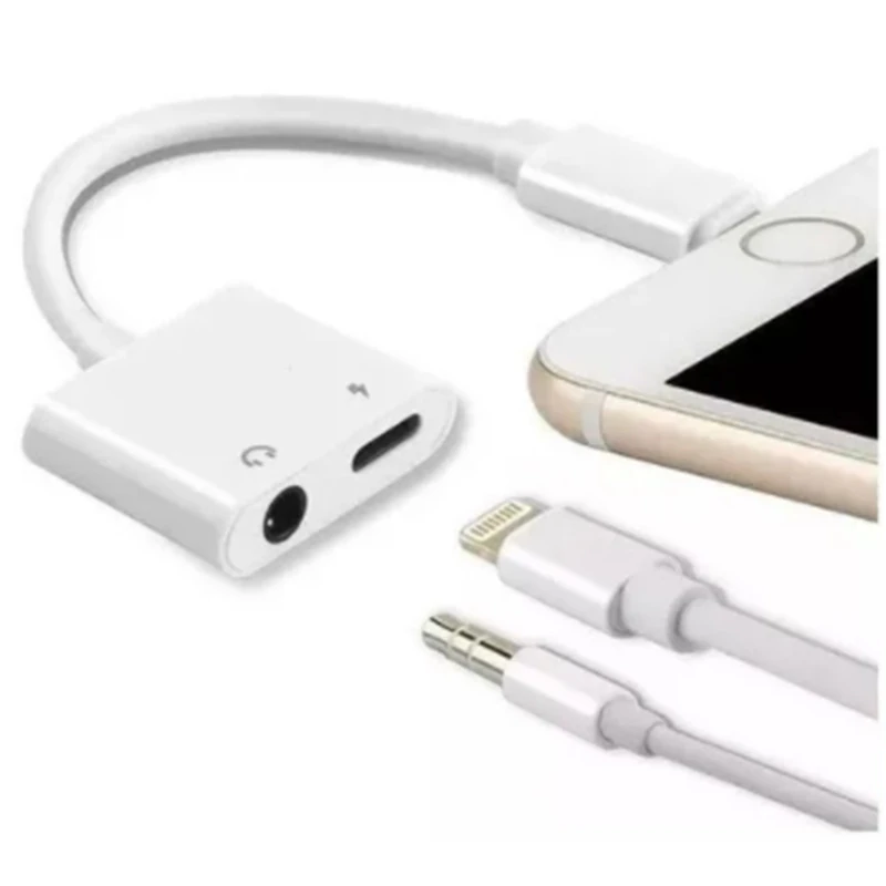 Cabo Adaptador Celular Dual Lightning Carrega Fone Duplo P2