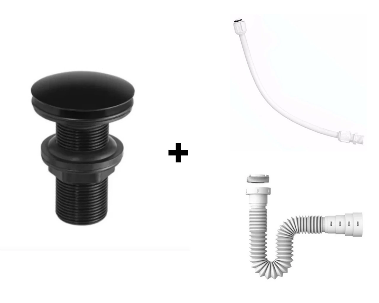 Kit Valvula Click 7/8 Black Preta Inox + Sifão + Engate