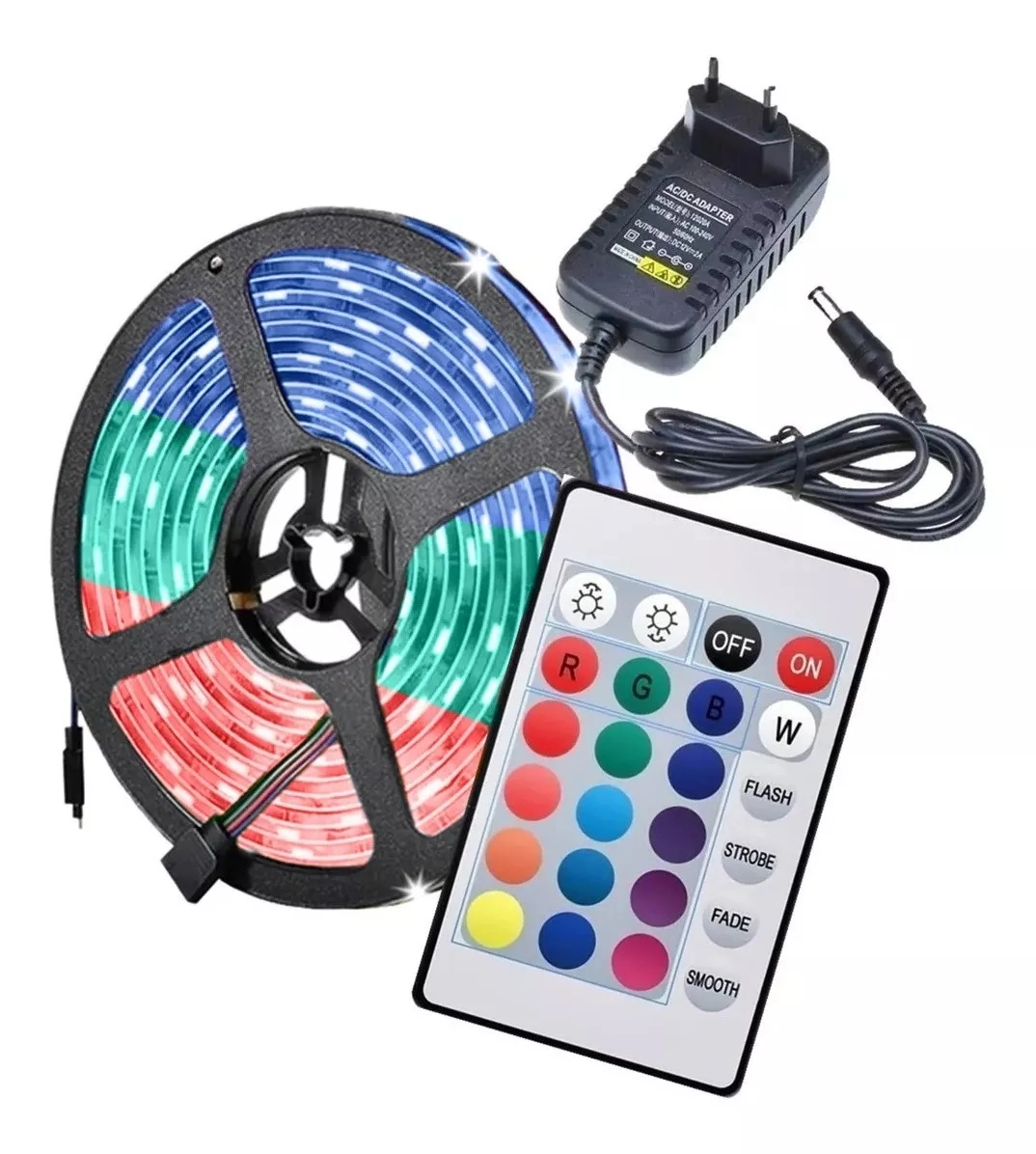 Fita Led Rgb Colorida 3528 Ip65 Com Fonte E Controle