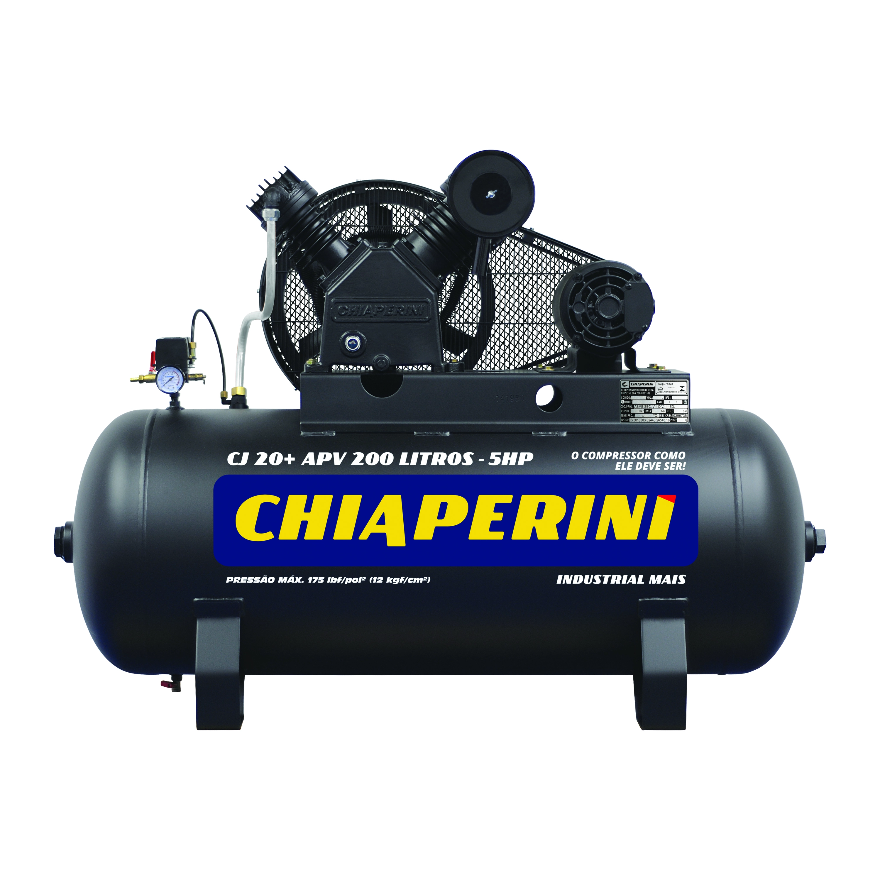Compressor de Ar Alternativo Pistão Chiaperini 200L 5HP 220V (380V) CJ 20 APV Industrial Mais