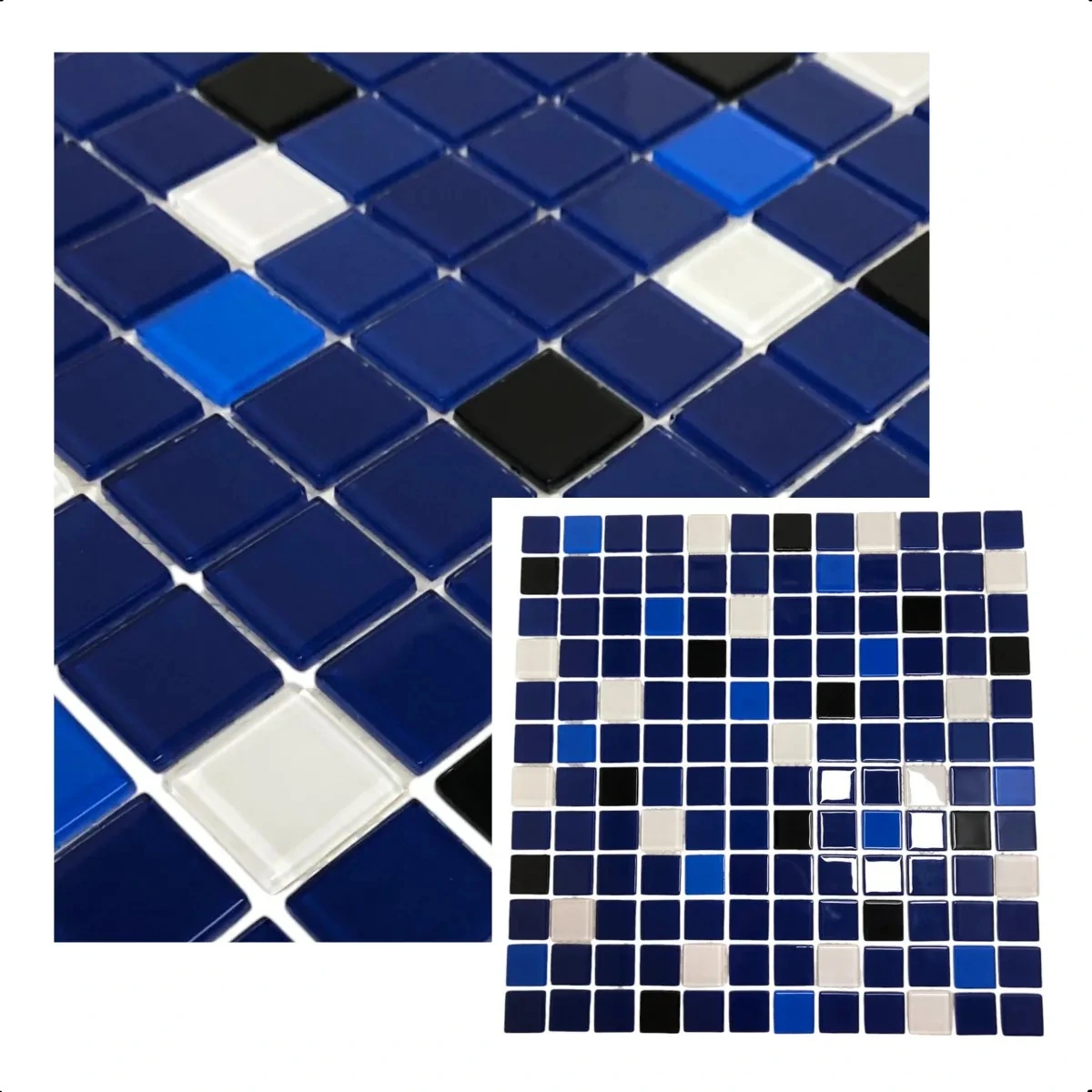 Pastilha De Vidro Para Piscina 30x30cm Azul Preto Branco - Azul-escuro