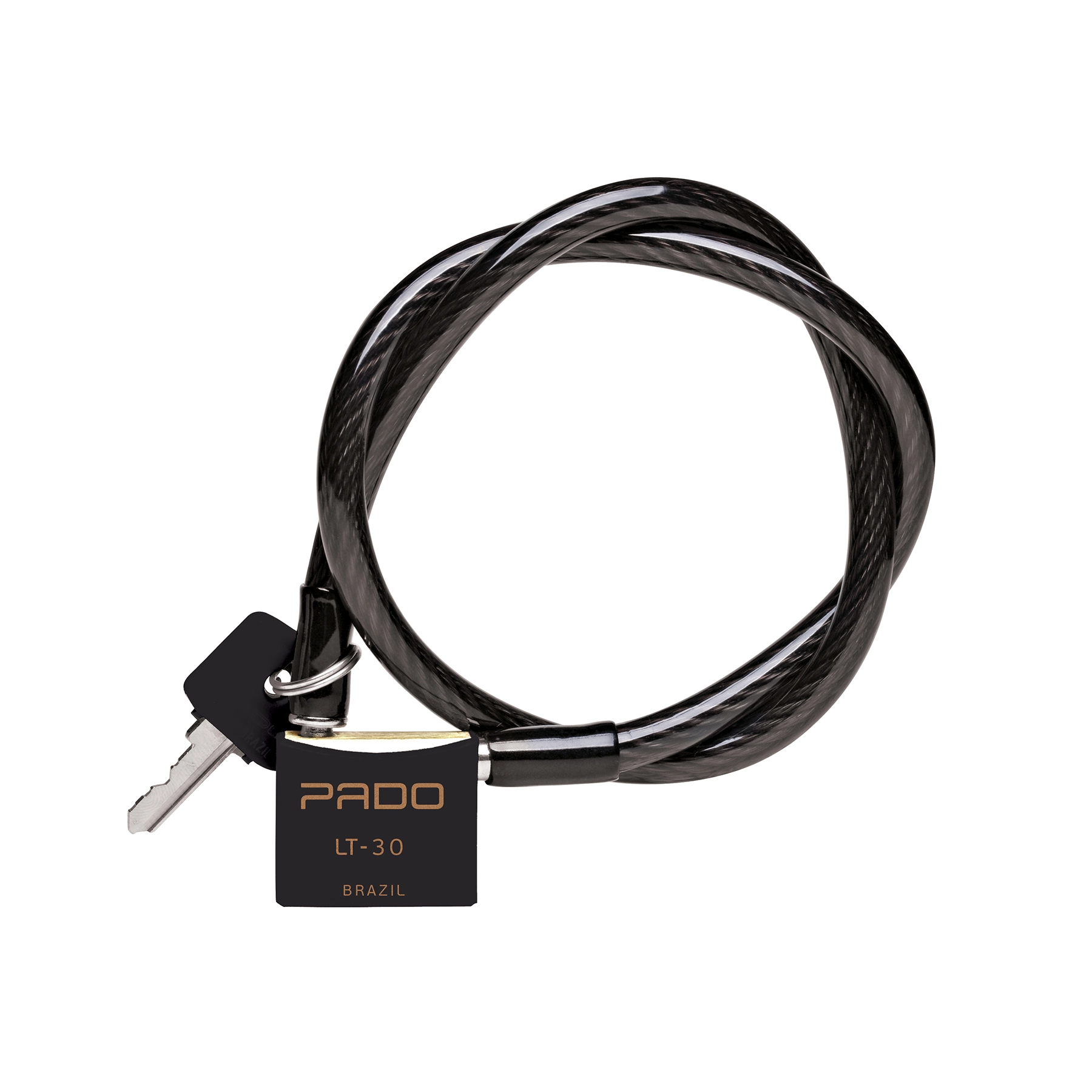 Cadeado com Cabo de Aço Simples 30x1200mm Latão Preto Pado