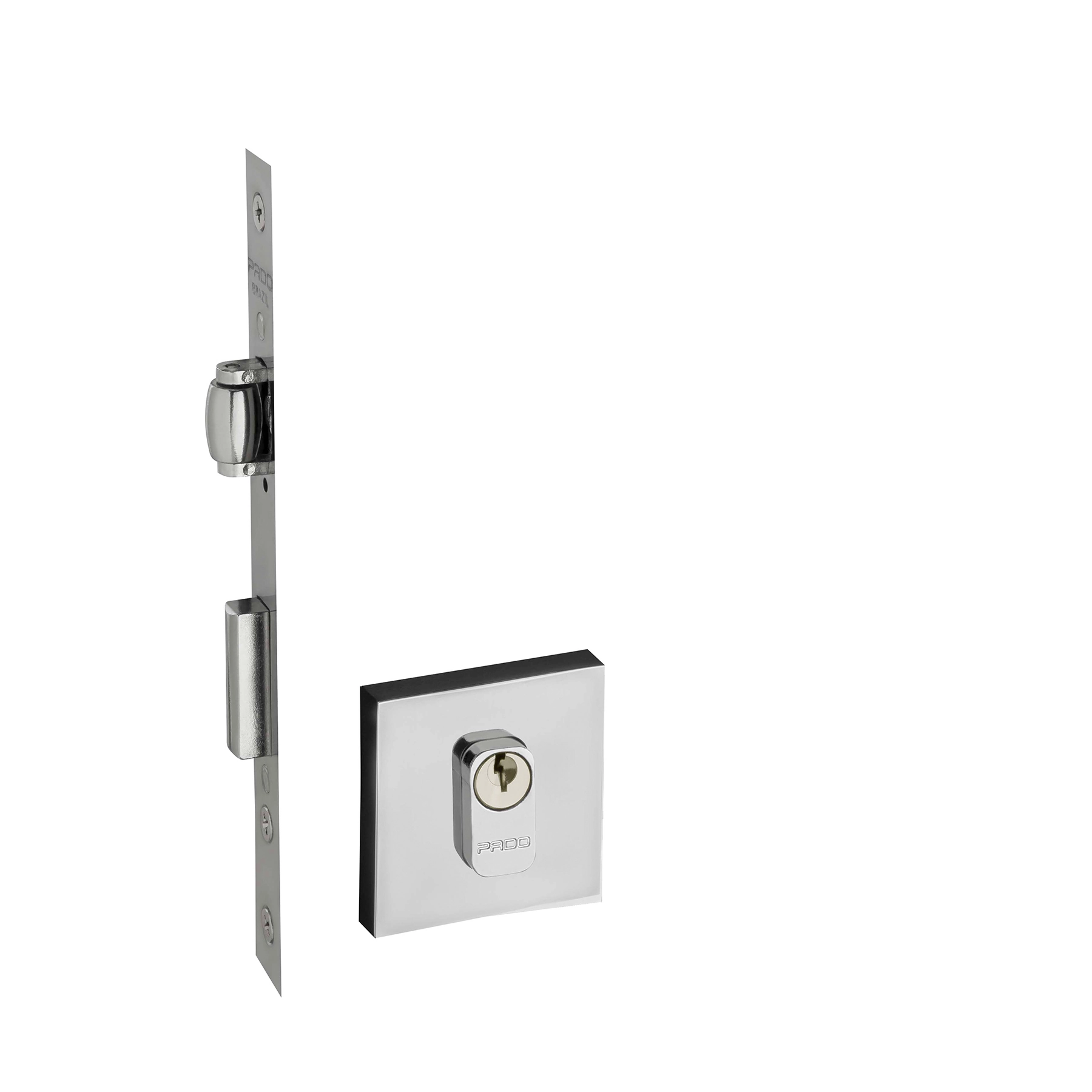 Fechadura Trinco Rolete para Porta Pivotante Pado 45340R Cromado 40mm Aço Inox Chave Simples