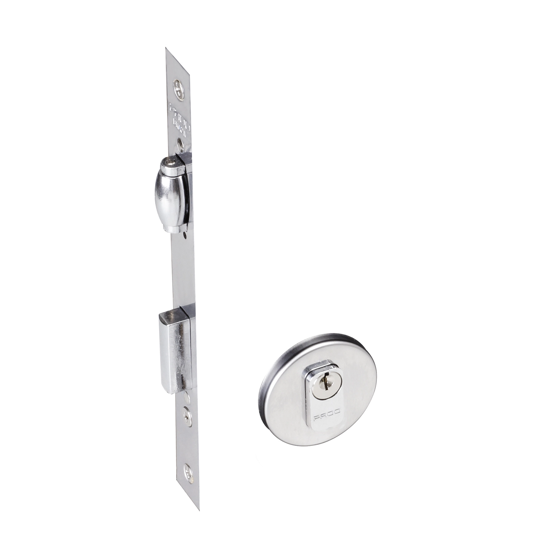 Fechadura Trinco Rolete para Porta Pivotante Pado 54021148RD Polido 40mm Aço Inox Chave Simples