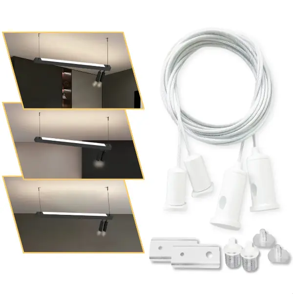 Kit Suspensão Para Perfil De Led Pendente Cabo De Aço 2m Branco