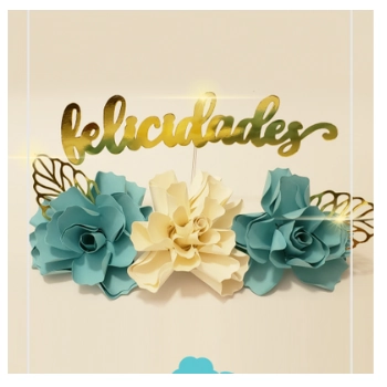 Topo De Bolo Flores Tons Tiffany 4 Pecas Ref.166