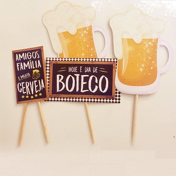 Topo De Bolo Boteco Cerveja 3 Pecas Ref.200