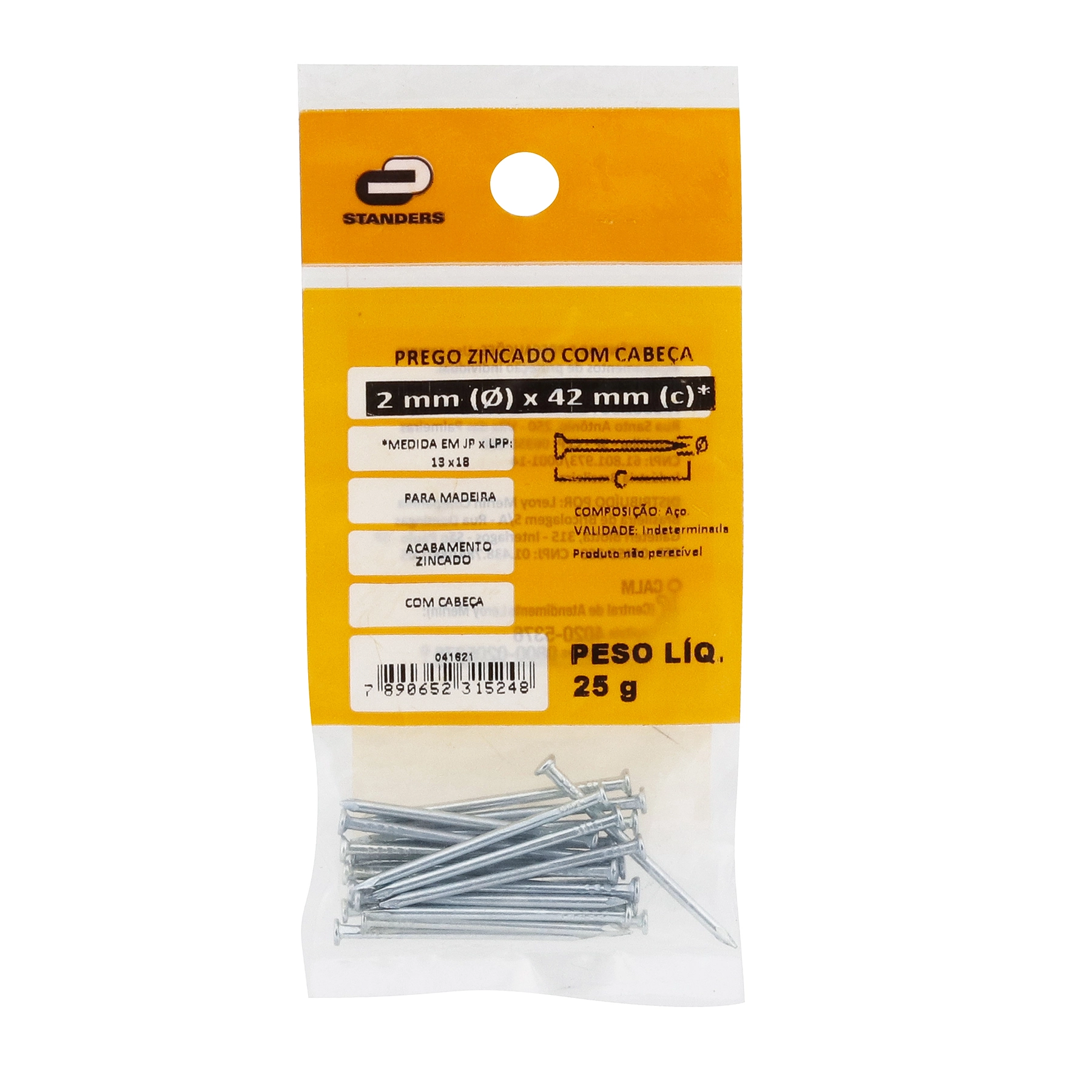 Prego Com Cabeça  Aço Zincado 2,00x41,40mm 13x18 25g