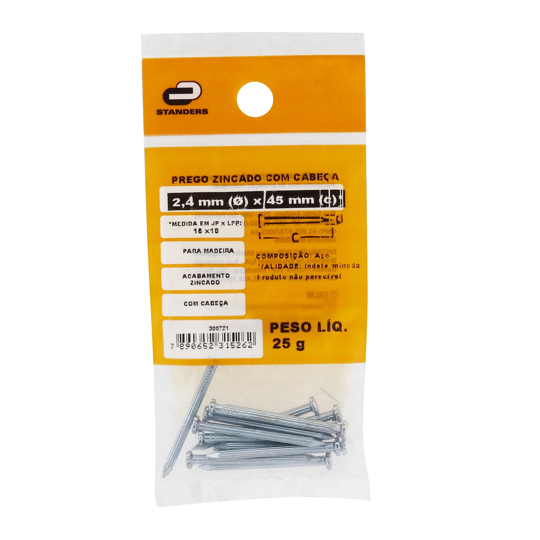 Prego Com Cabeça  Aço Zincado 2,40x41,40mm 15x18 25g