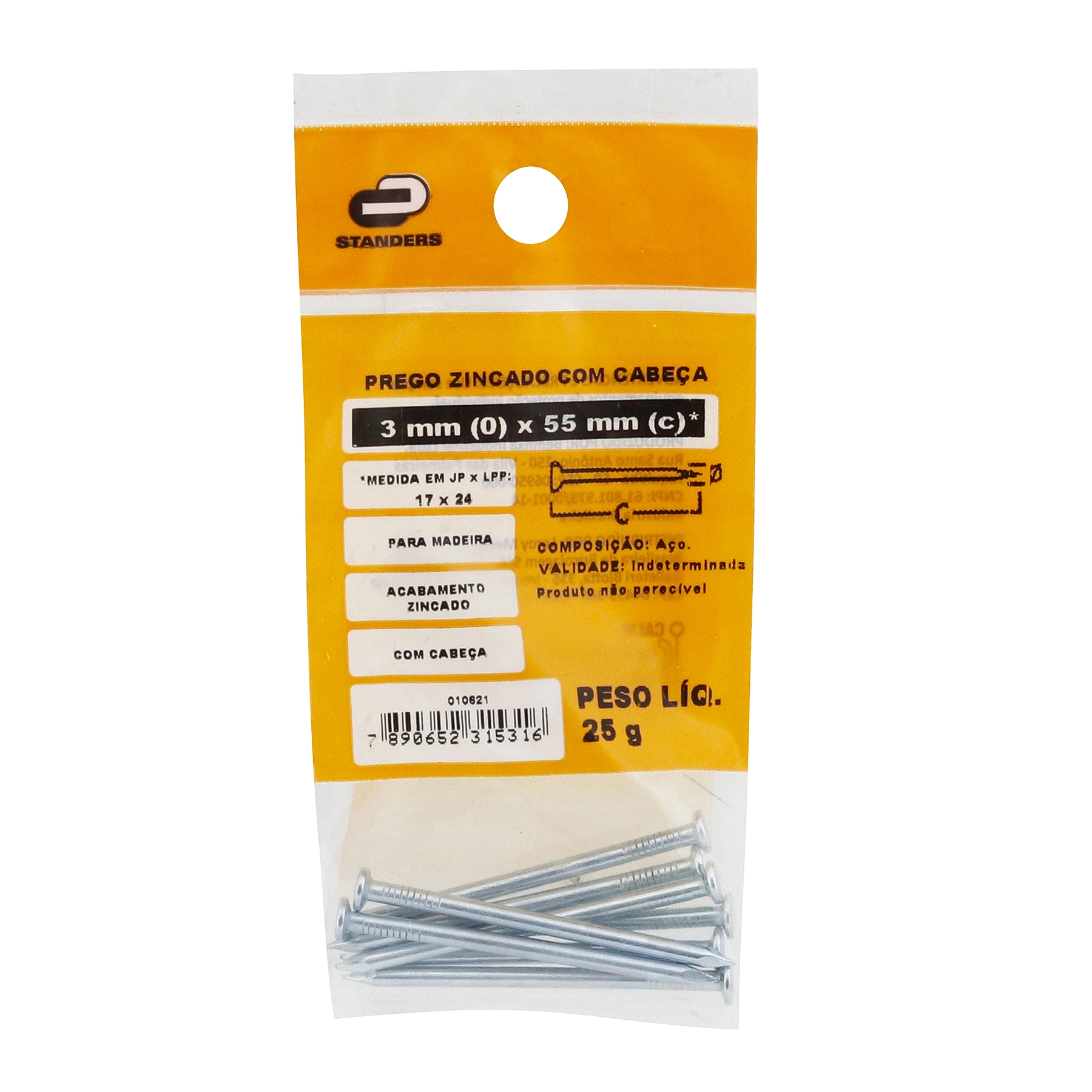 Prego Com Cabeça  Aço Zincado 3,00x55,20mm 17x24 25g