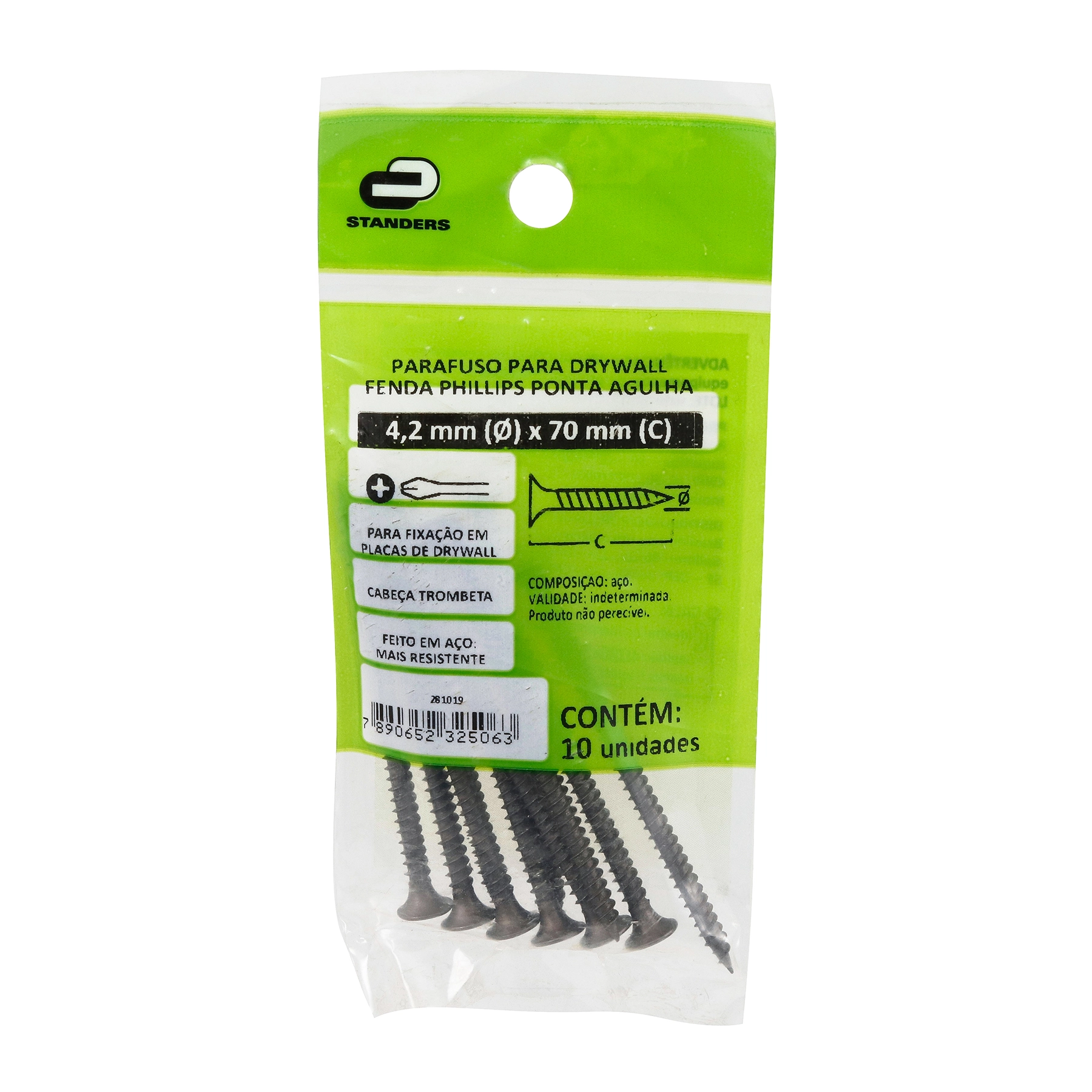 Parafuso de Aço para Drywall 4,3x70mm Agulha Trombeta Philips 10 peças