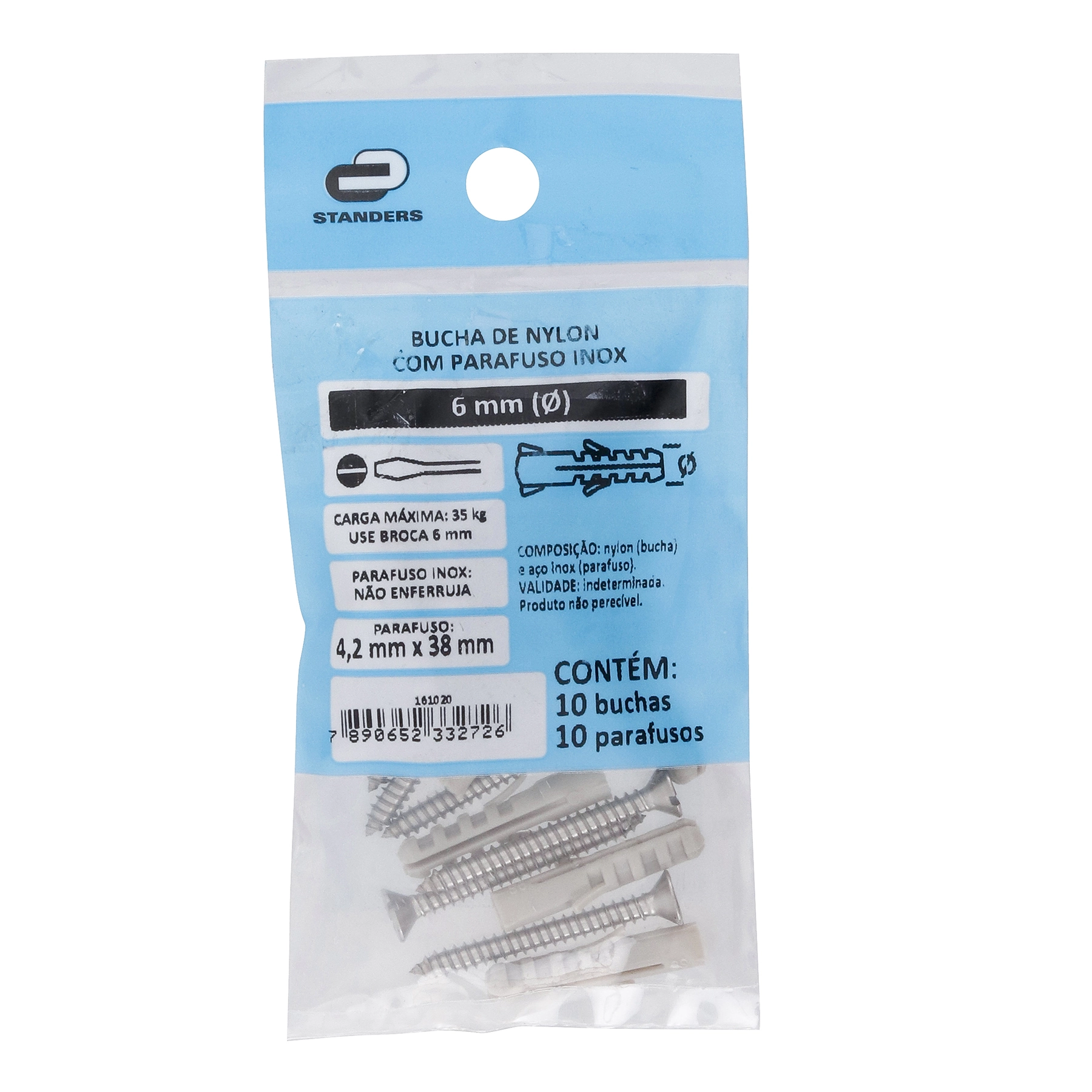 Bucha Nylon para Alvenaria 6mm com Parafuso 10 unidades