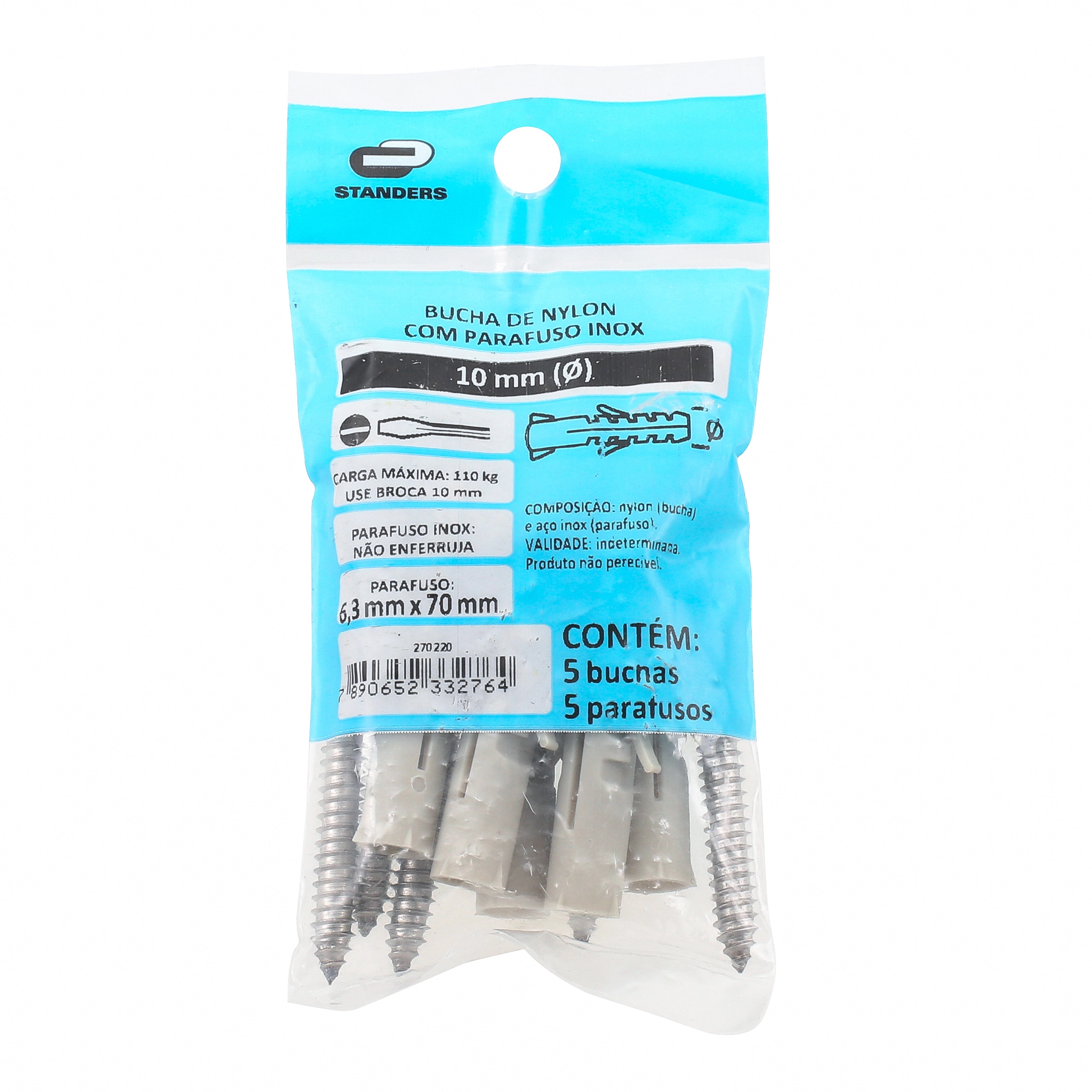 Bucha Nylon para Alvenaria 10mm com Parafuso 5 unidades