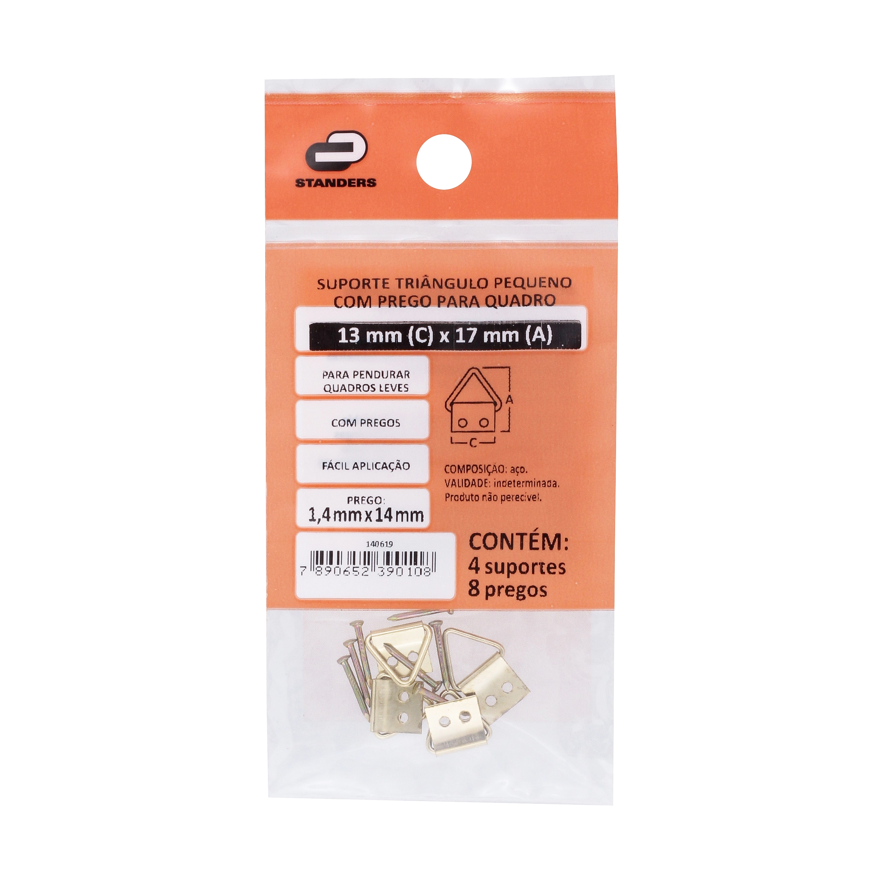 Suporte Triângulo para Quadro 13x17mm Aço Dourado 4 peças