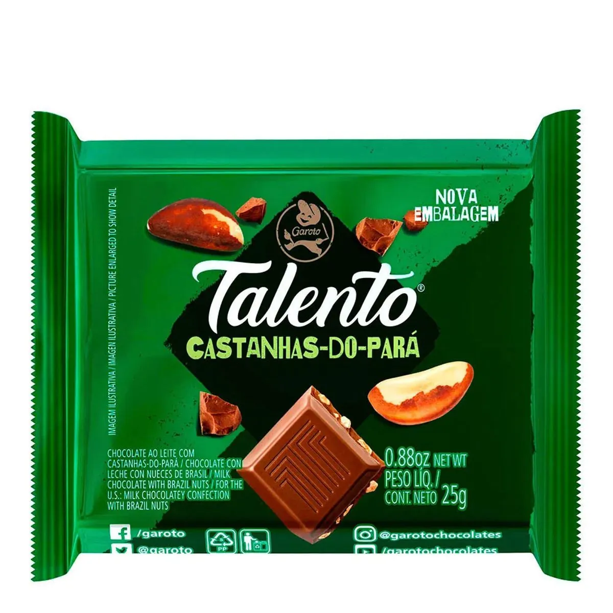 Chocolate GAROTO TALENTO ao Leite com Castanhas-do-Pará 25g