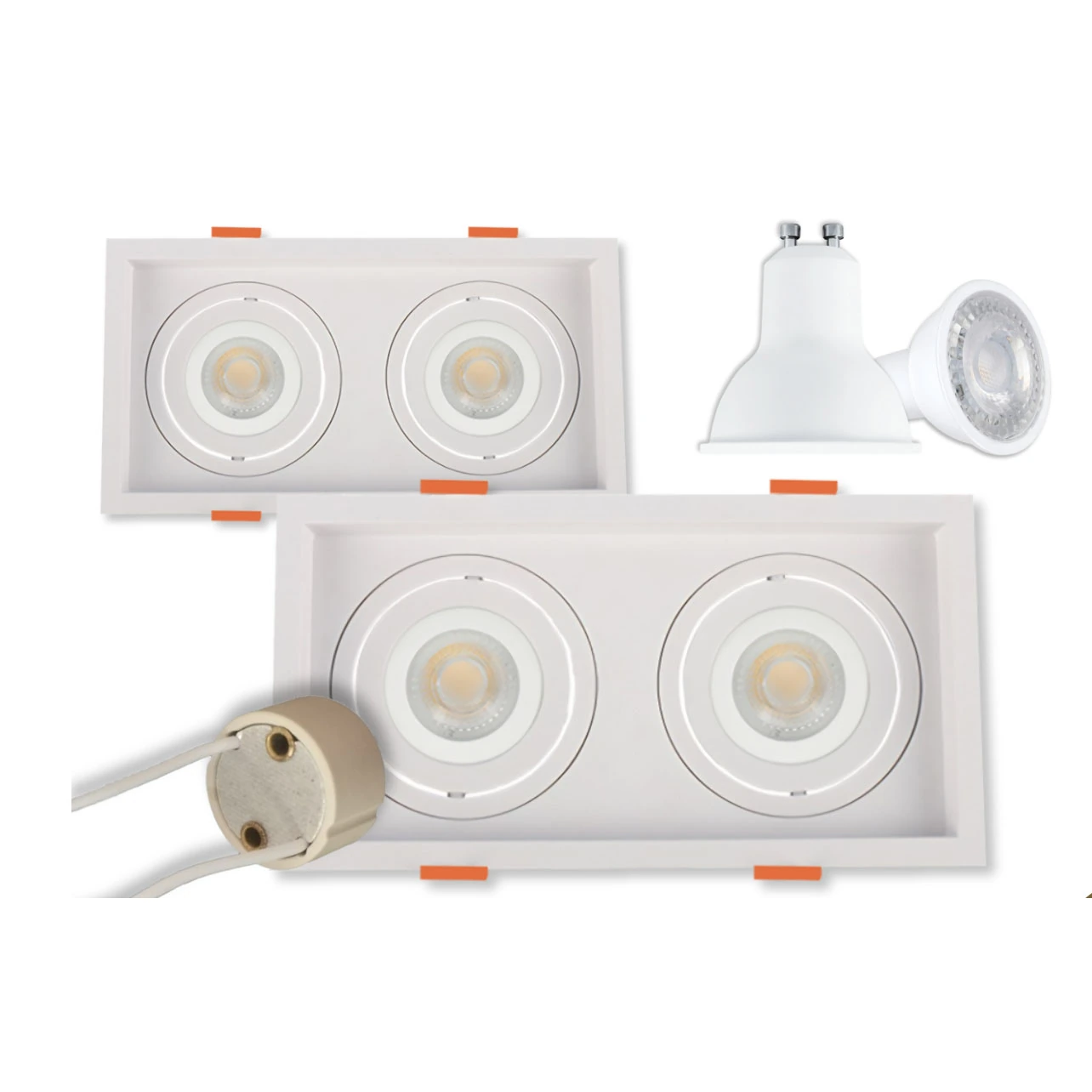 Kit Spot Duplo Embutir Led Quadrado Nordecor + Lâmpadas Gu10 Branco Neutro Branco