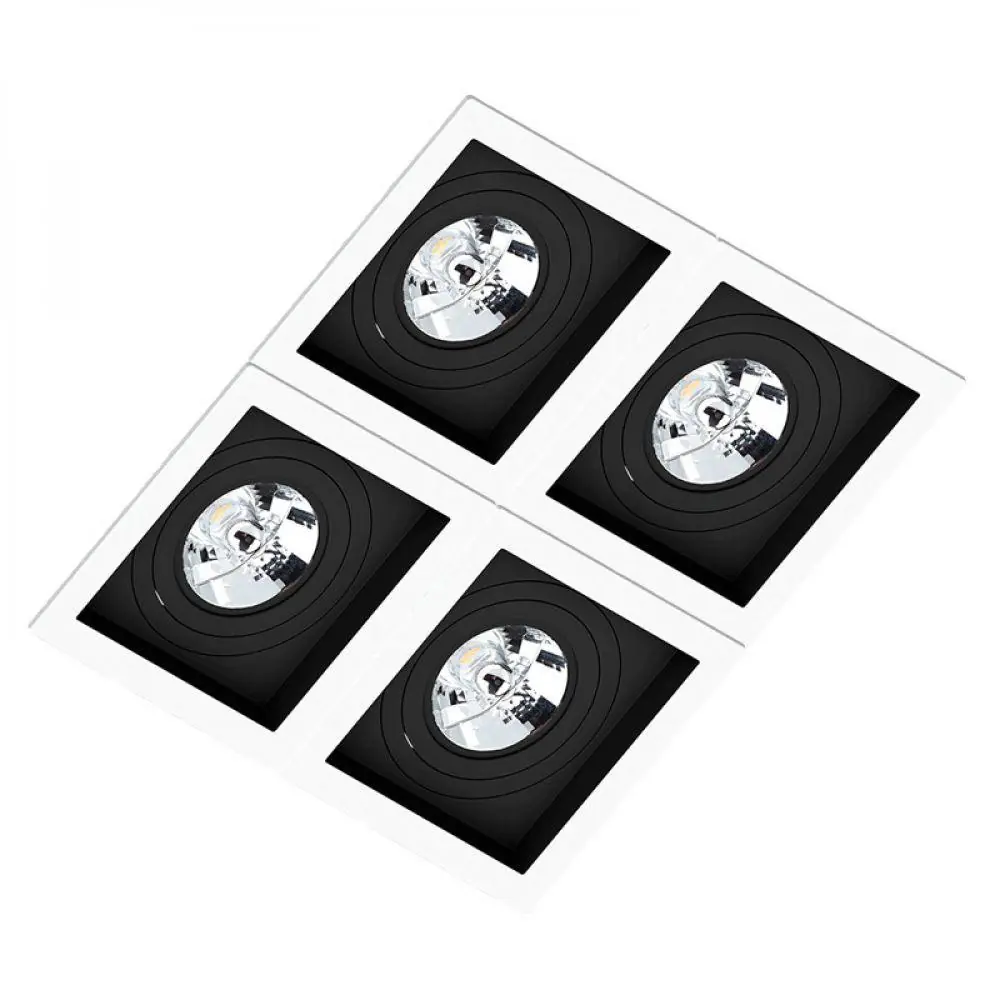 Spot Quadruplo Embutir Quadrado Recuado Branco Fundo Preto