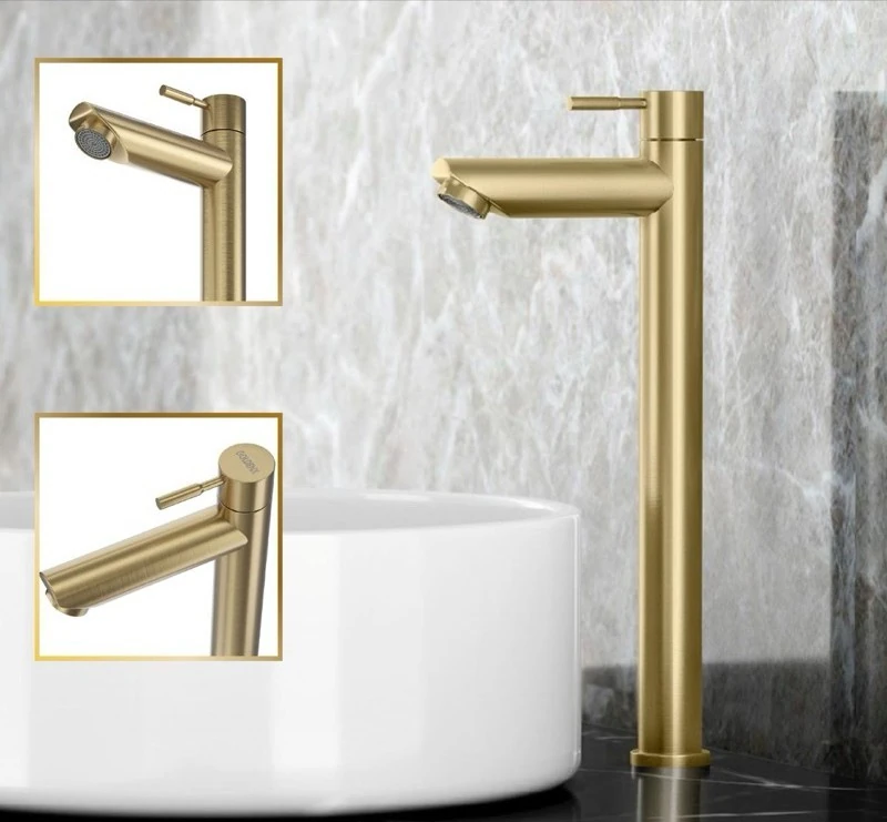 Torneira Banheiro Alta Lavabo Madrid Aço Inox 304 Goldenx Dourado Alta