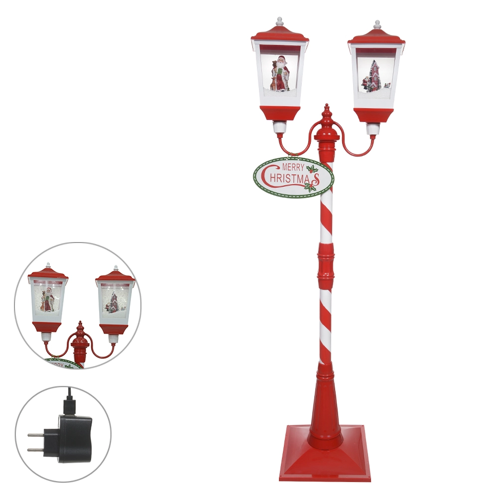 Natal Poste Duplo Animado Cenario Som Neve Vermelho Branco 1.79m 5696