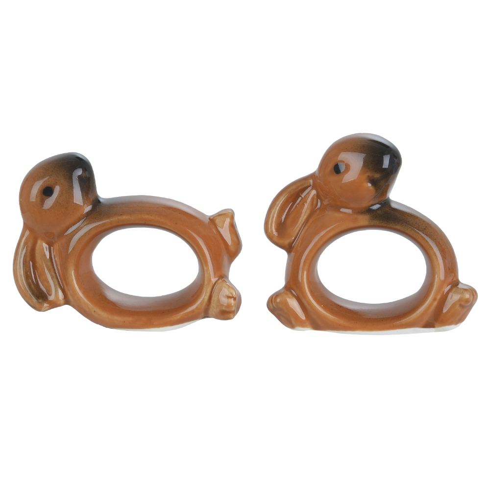 Porta Guardanapo Coelho Ceramica 7x4cm Marrom 65799002 Dea