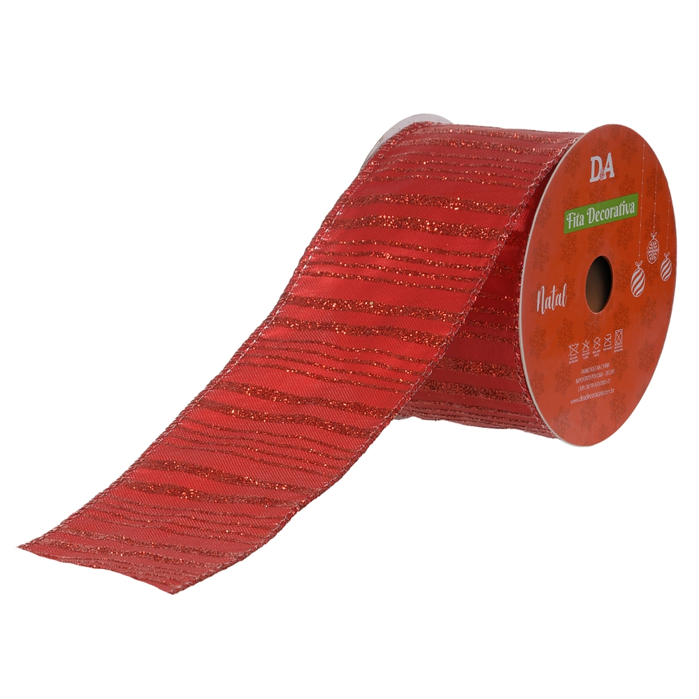 Fita Aramada Cetim Glitter Vermelho 6.3cmx9.14m 66339003 Dea