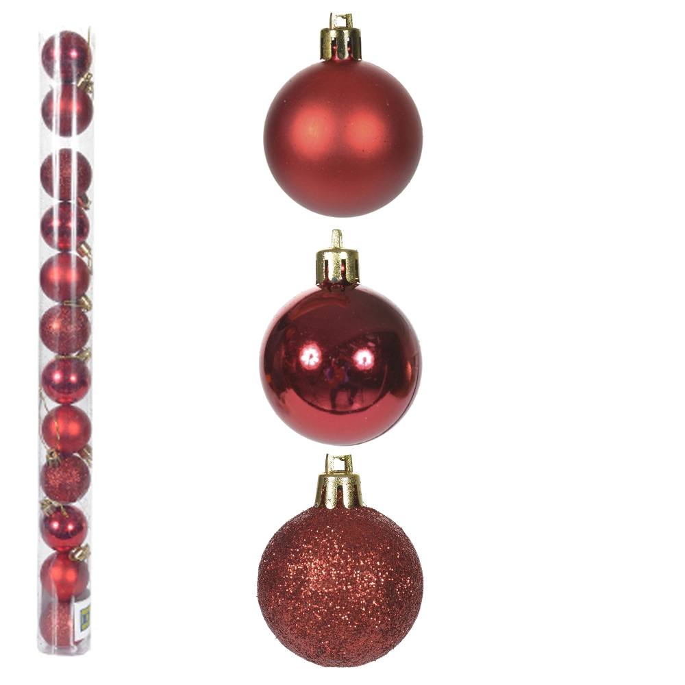 Bola Natal Tubo Mista 12un Vermelho 5cm 67109002 Dea