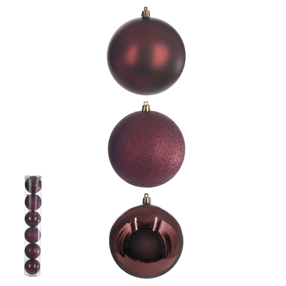 Bola Natal Em Tubo Mista Bordo C/6 8cm