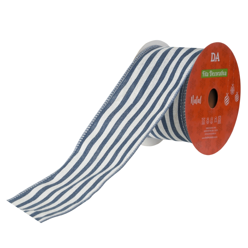 Fita Aramada Tecido Listrado Azul Branco 6.3cmx9.14m 68330002 Dea