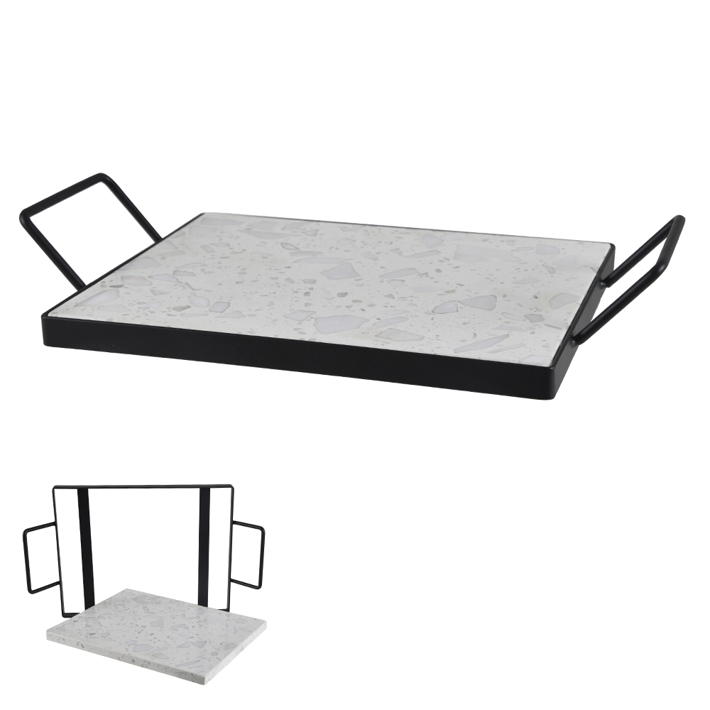 Bandeja Decorativa Marmore Ferro Branco