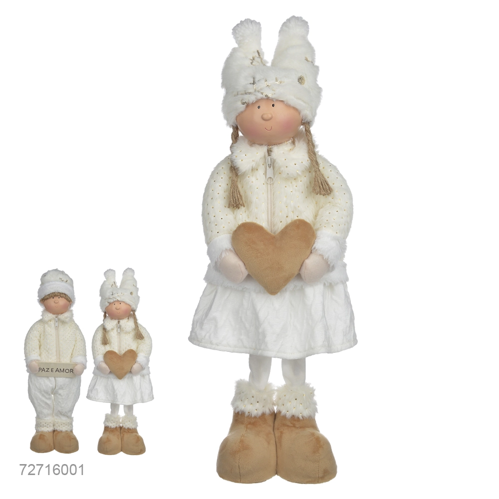 Boneco Natal Menina Pe Coracao Branco Dourado 48cm 72717001 Dea