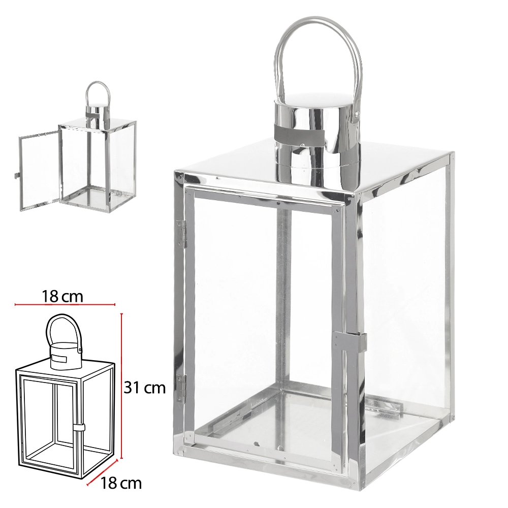 Lanterna Decorativa Metal Prata 18x18x31cm 72746002 Dea