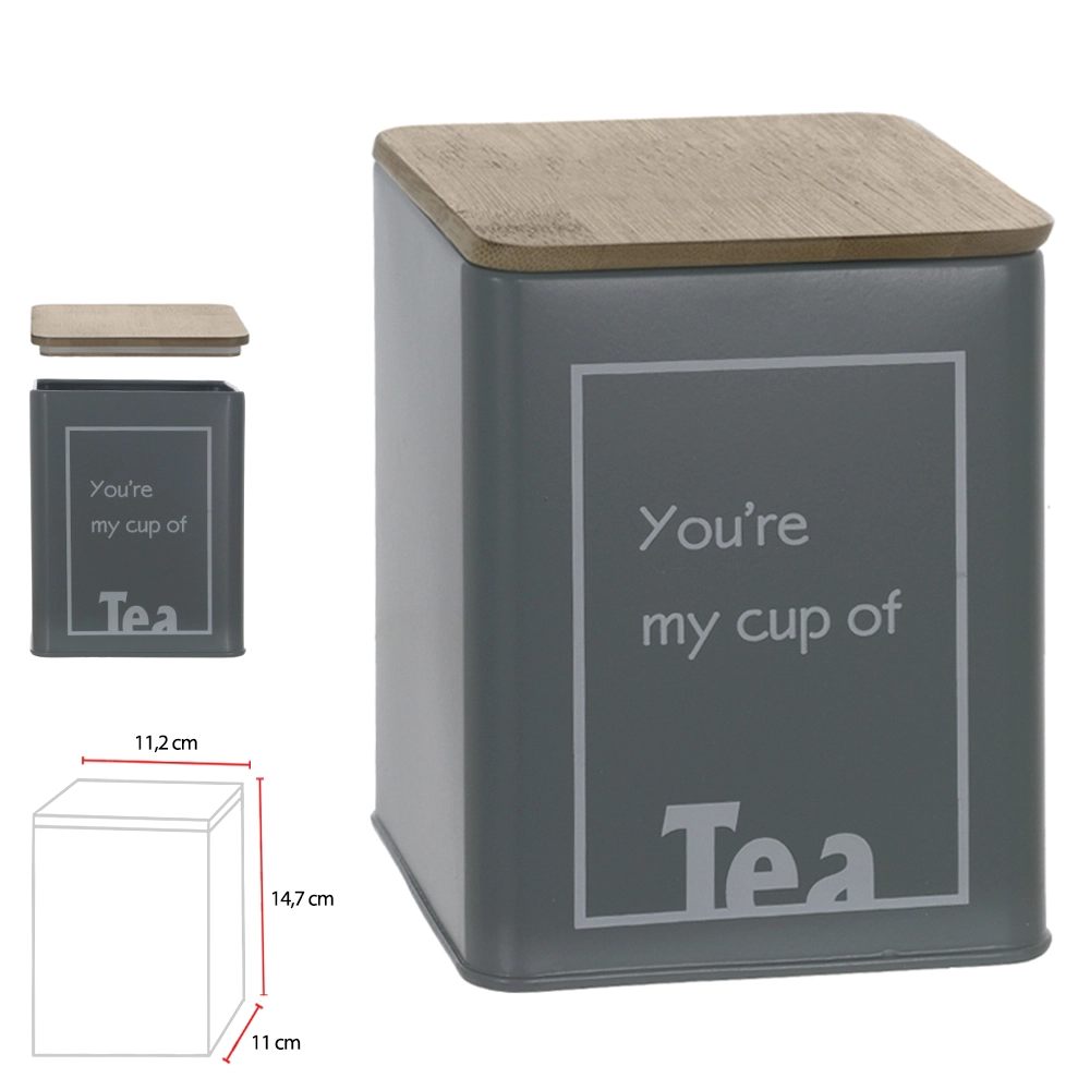 Pote Mantimento Metal Tea C Tampa Bambu Cinza 14.7x11.2cm 73107001 Dea
