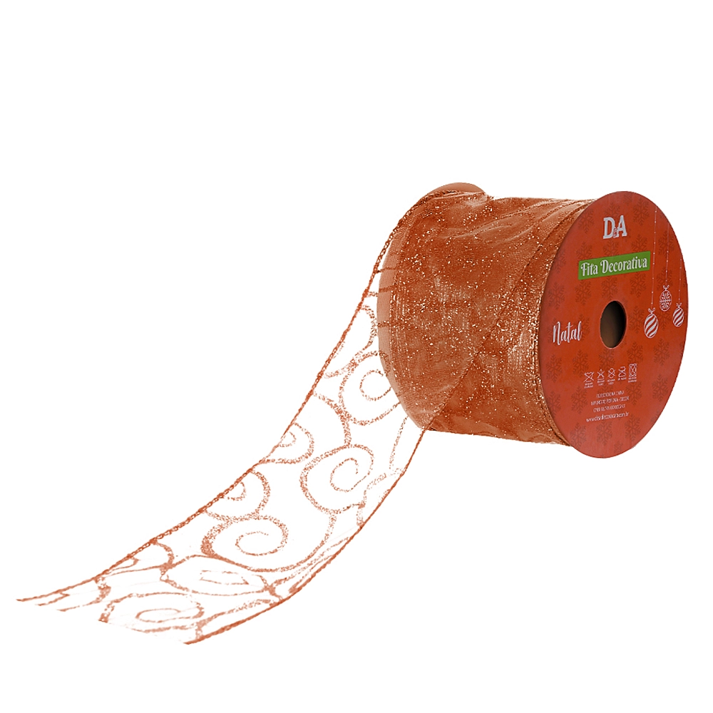Fita Aramada Organza Glitter Cobre 9.14mx6.3cm 73331005 Dea