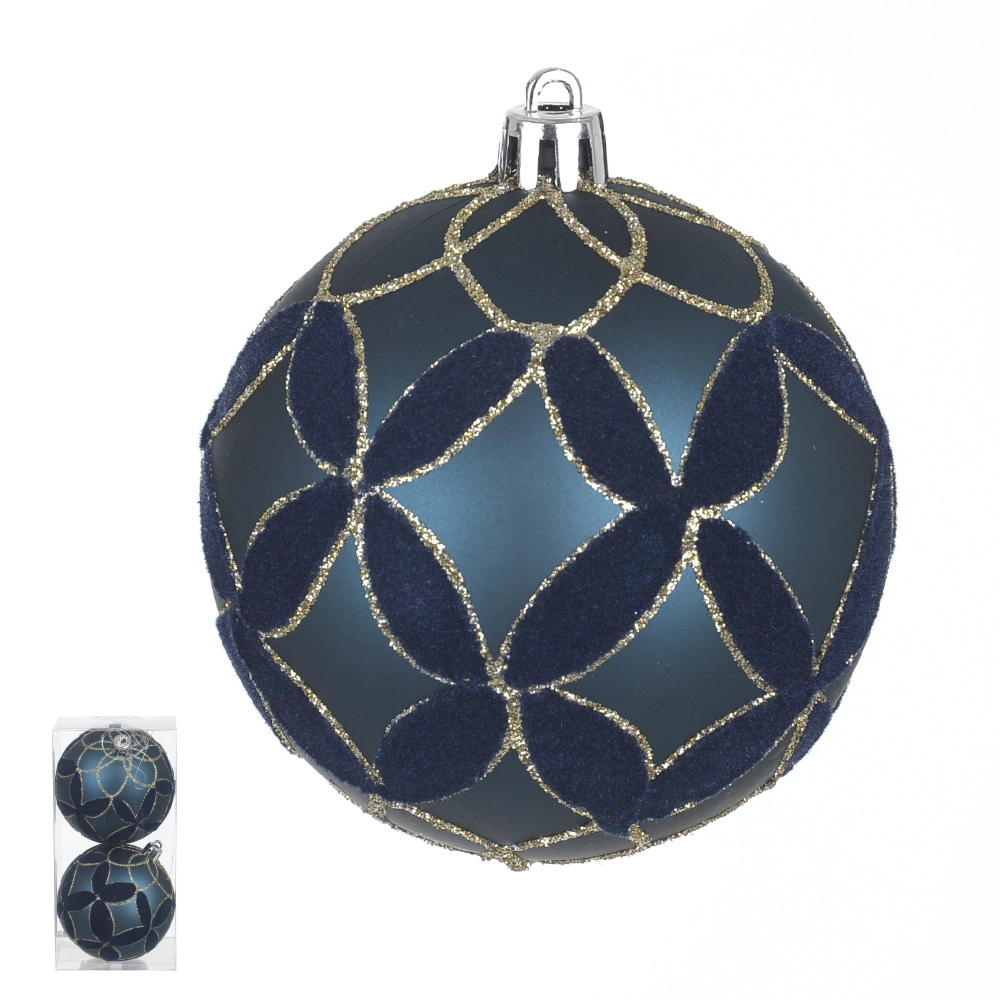 Bola Natal Glitter Pvc 2un Azul Dourado 8cm 73576001 Dea