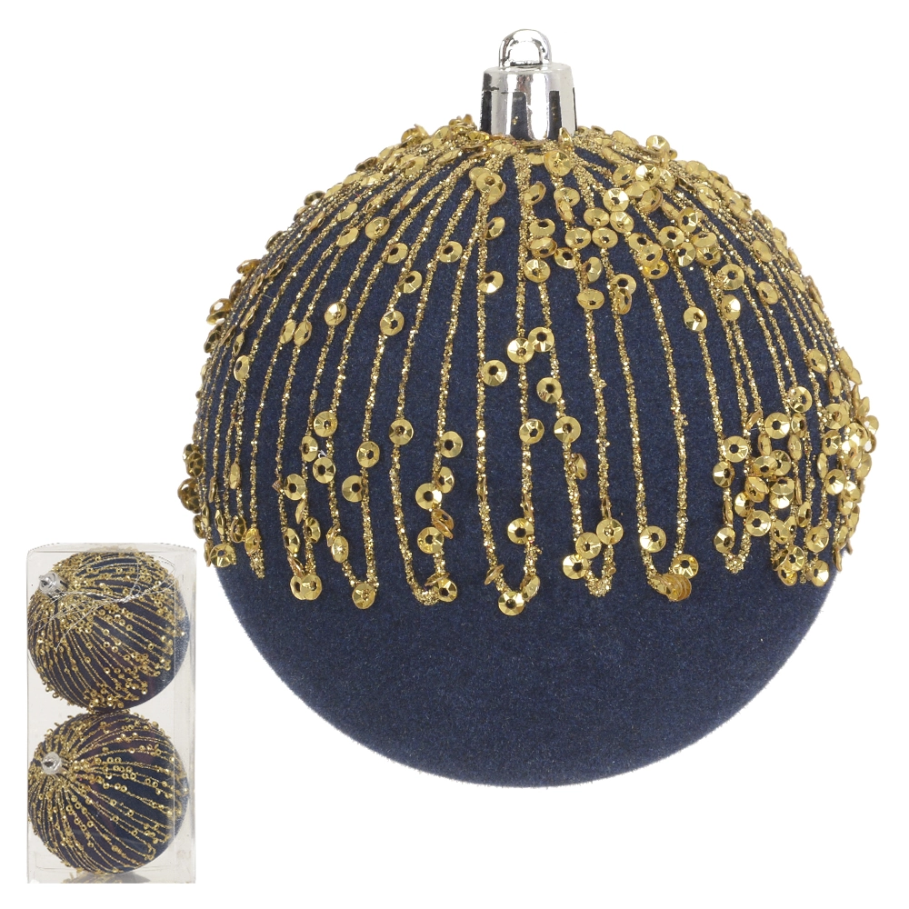 Bola Natal Veludo Glitter Pvc 2un Azul Champagne 8cm 67609006 Dea