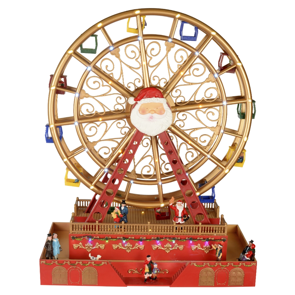 Enfeite Resina Natal Roda Gigante Mov Musica Adapt Dour Verm 49cm 7376
