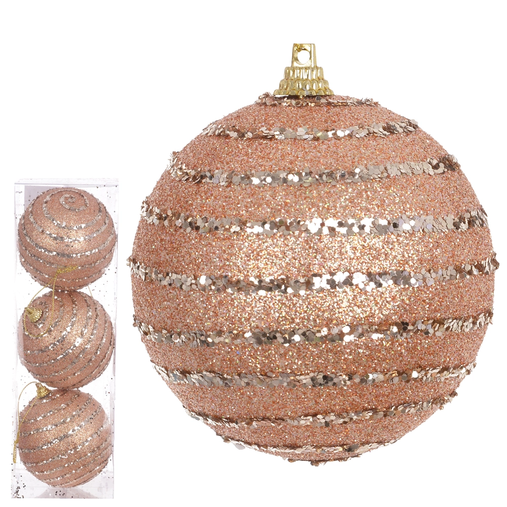 Bola Natal Decorada C Glitter No Pvc C3 Und Nude Champagne 8cm 7378400