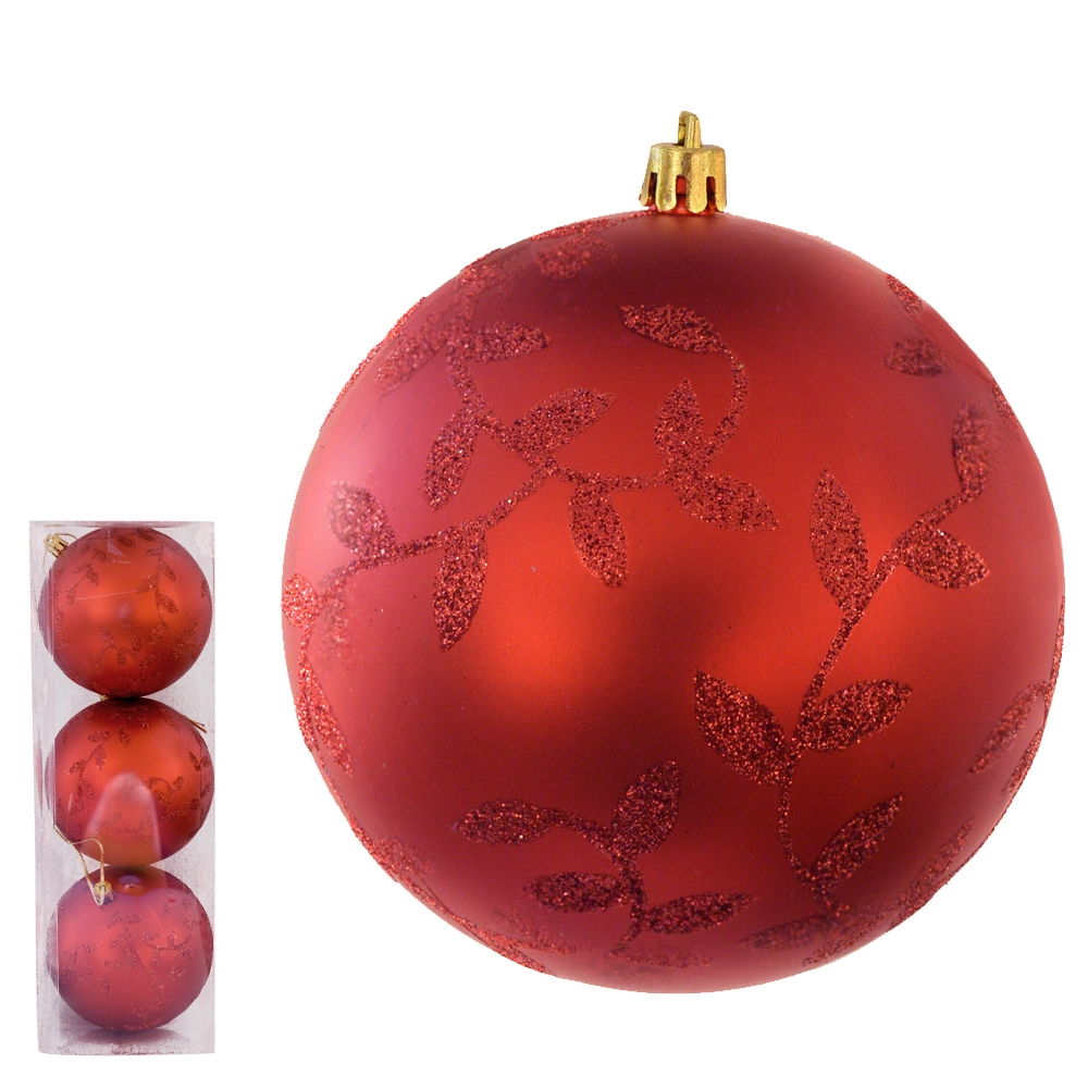 Bola Natal Glitter 3un Pvc Vermelho 10cm 74585001 Dea