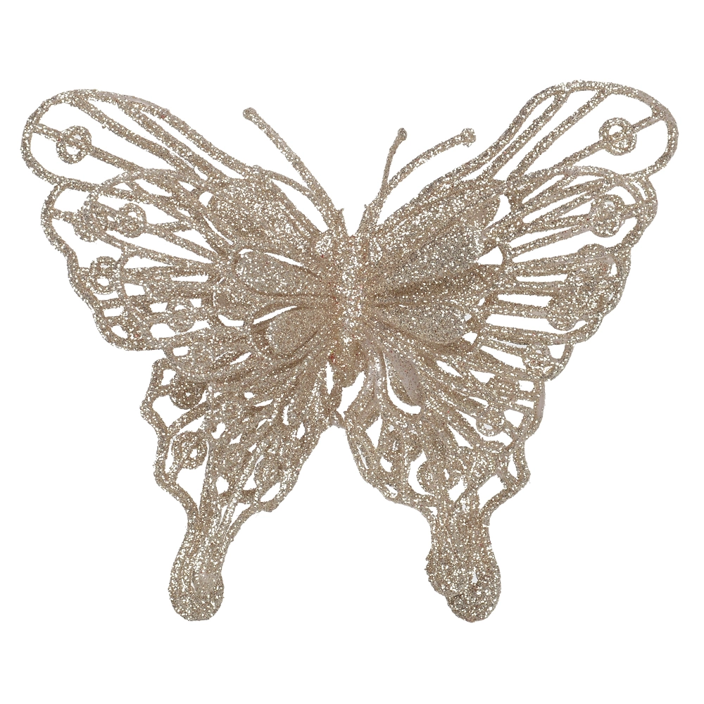 C.borboleta Natal Glitter Champanhe 13cm 74781001 Dea