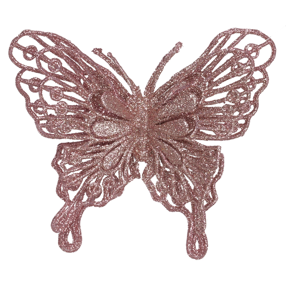 C.borboleta Natal Glitter Rose 13cm 74781003 Dea