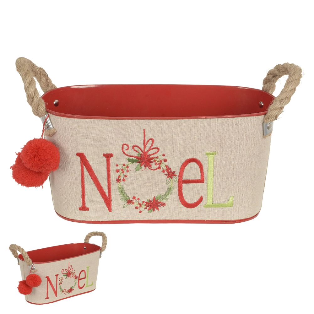 Cesta Natal Metal Vermelho Bege 15x30.5x15cm 74860001 Dea