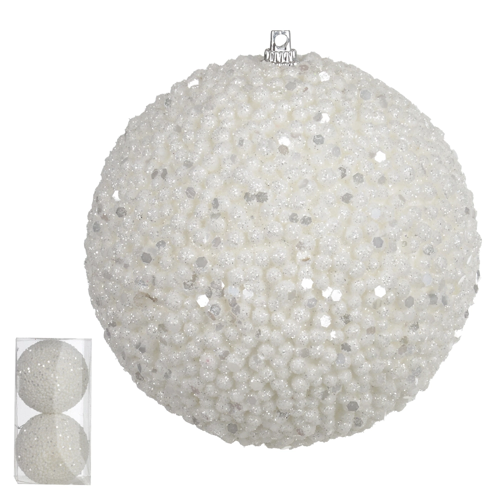 Bola Decorada Natal C/glitter C/2 Branco 10cm Dea
